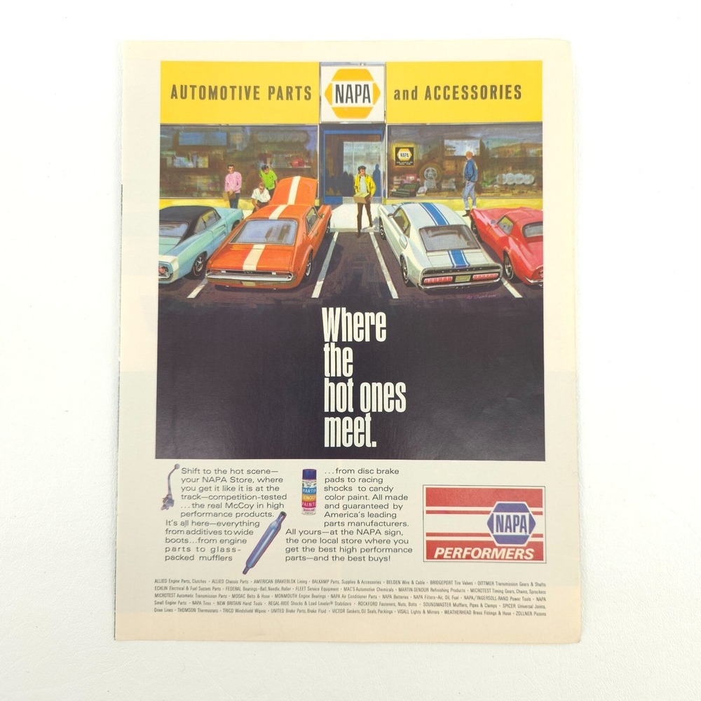 Vintage Hot Ones NAPA Auto Parts Print Ad Muscle Car Garage Art Car Show Display